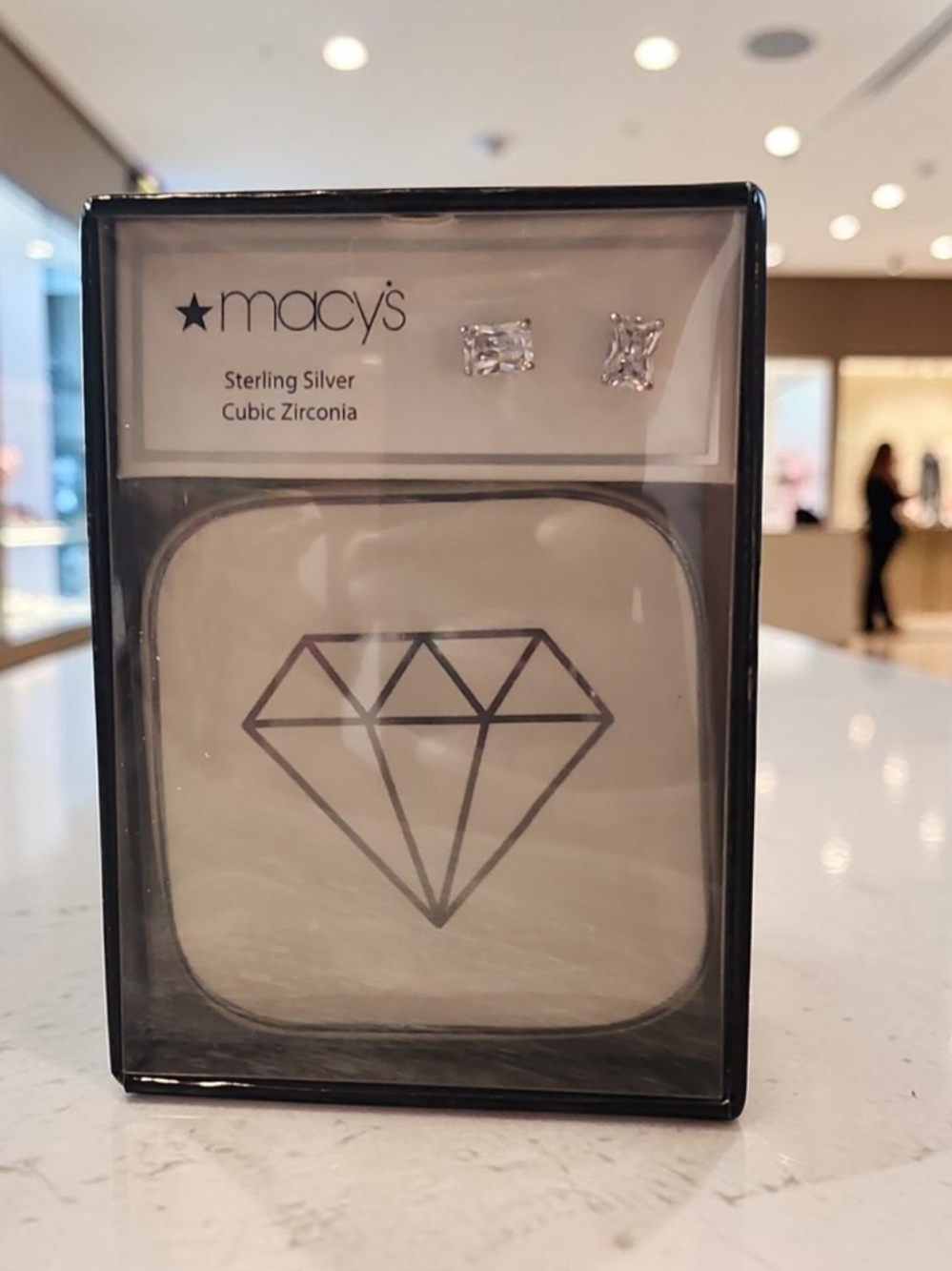 Macy's 14kt Gold Over Sterling Silver Emerald Cut CZ Earrings 925 - NIB W/Tray